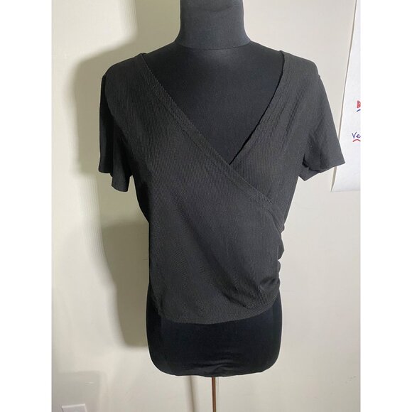 Shein Elegant Black Wrap Top Size L - Picture 1 of 7